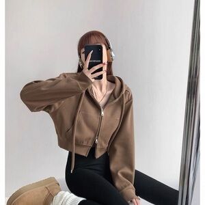Urban Outfitters Brown Zip-Up Cropped Jacket